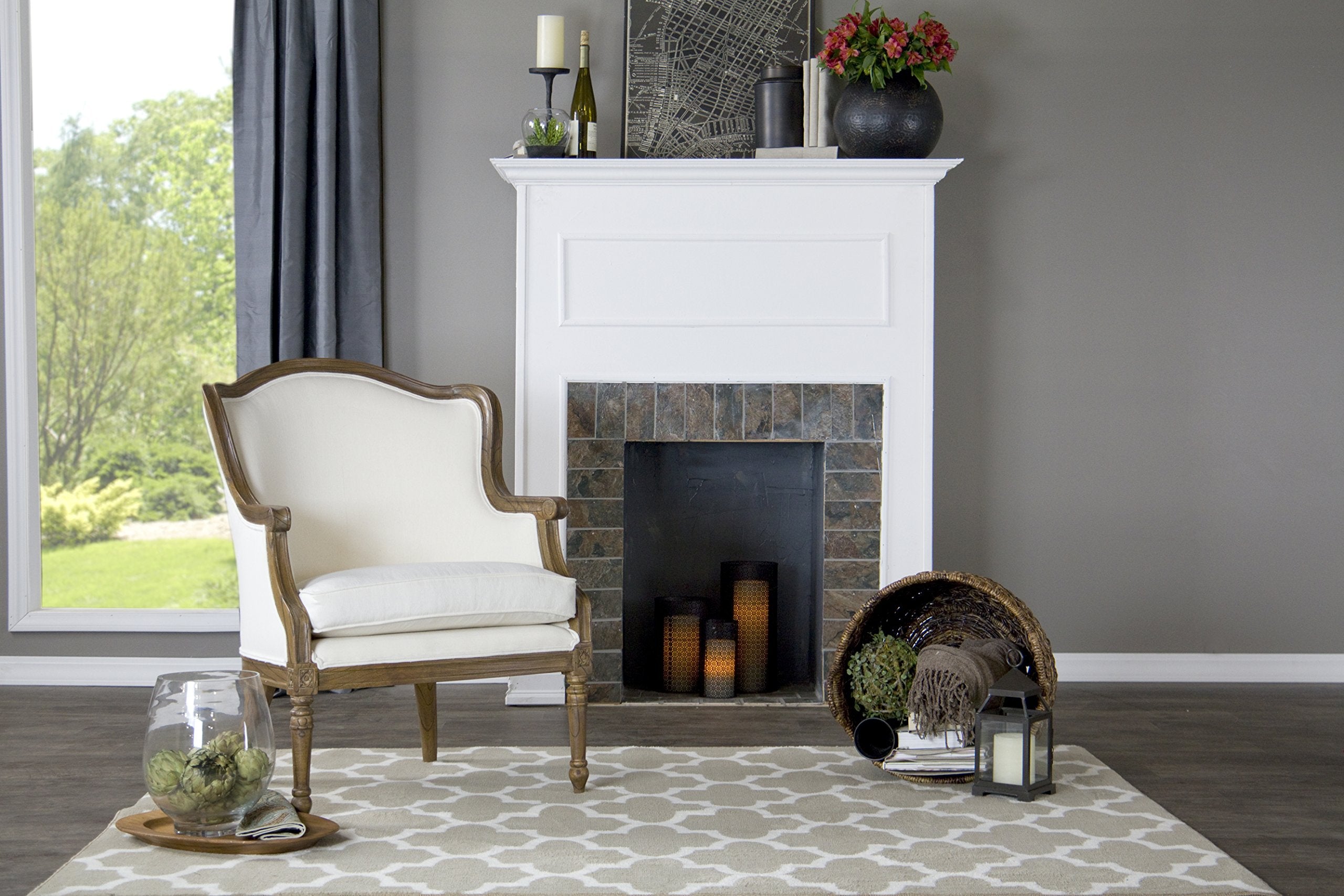 Charlemagne Traditional French Accent Chair, White