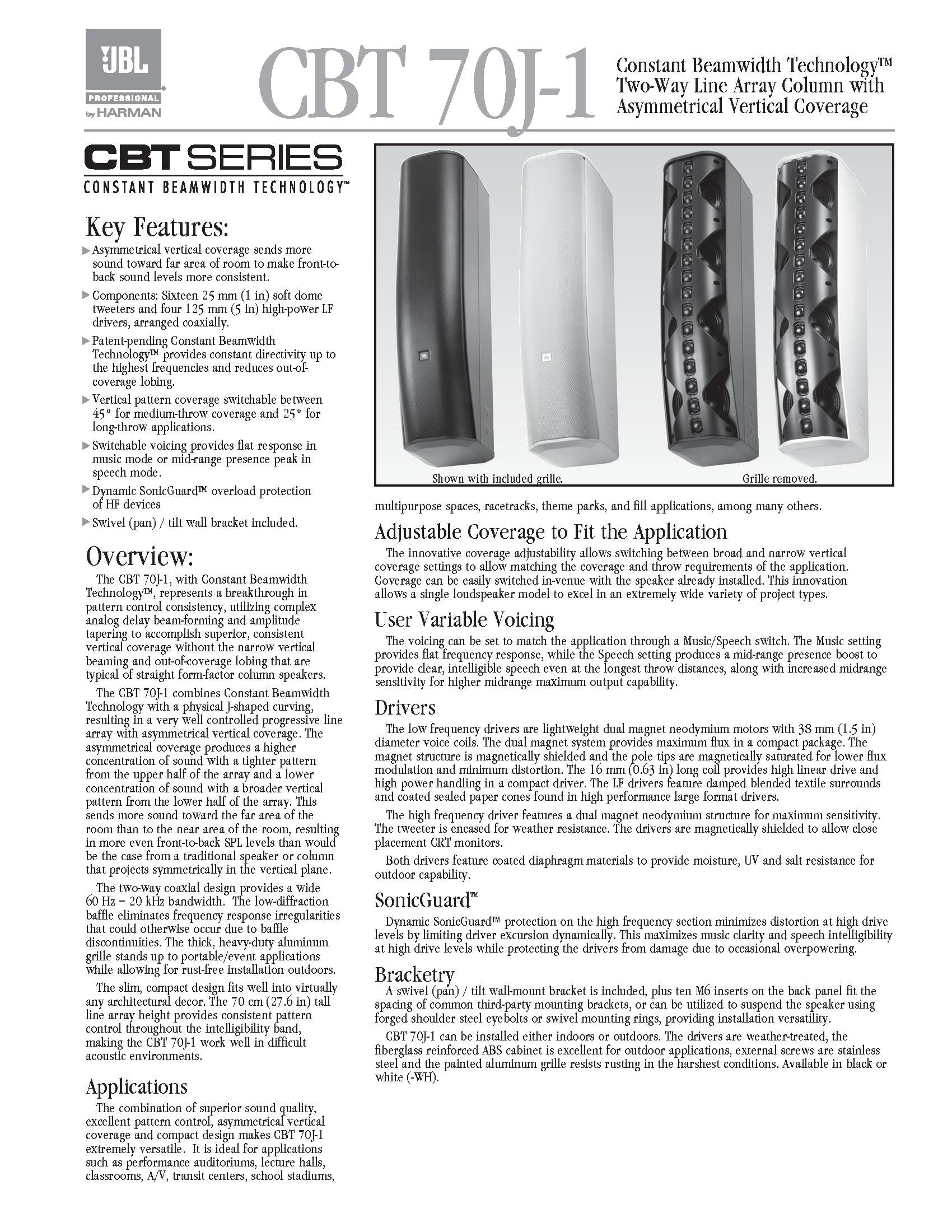 JBL CBT 100LA-1 Full Range Line Array Column Loudspeaker with 16 2-Inch Drivers