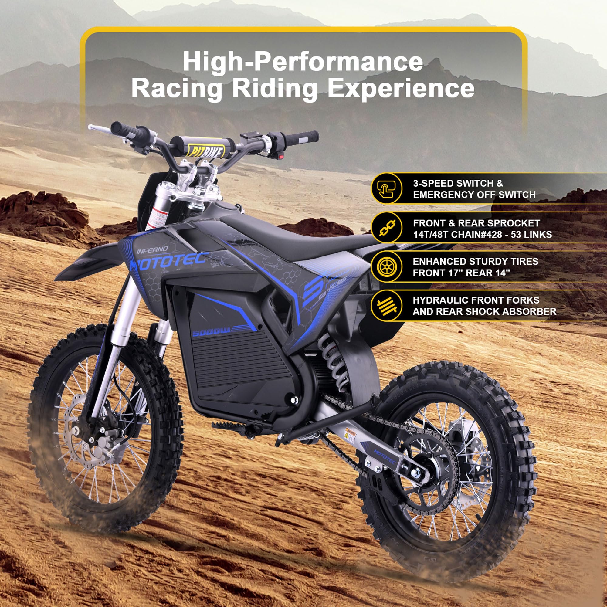 "MotoTec 72v Pro Electric Dirt Bike 5000w Lithium"