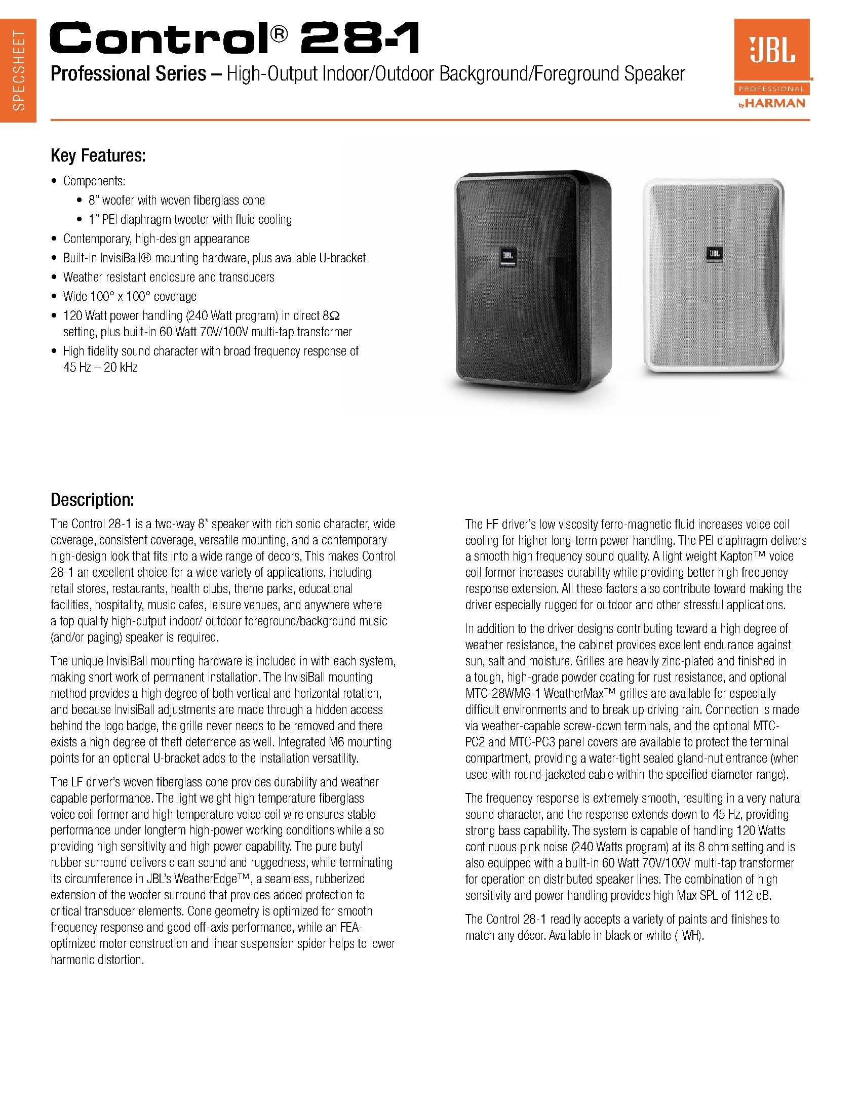 JBL Professional C62P Ultra-Compact Mid-High Satellite Hanging Pendant Speaker