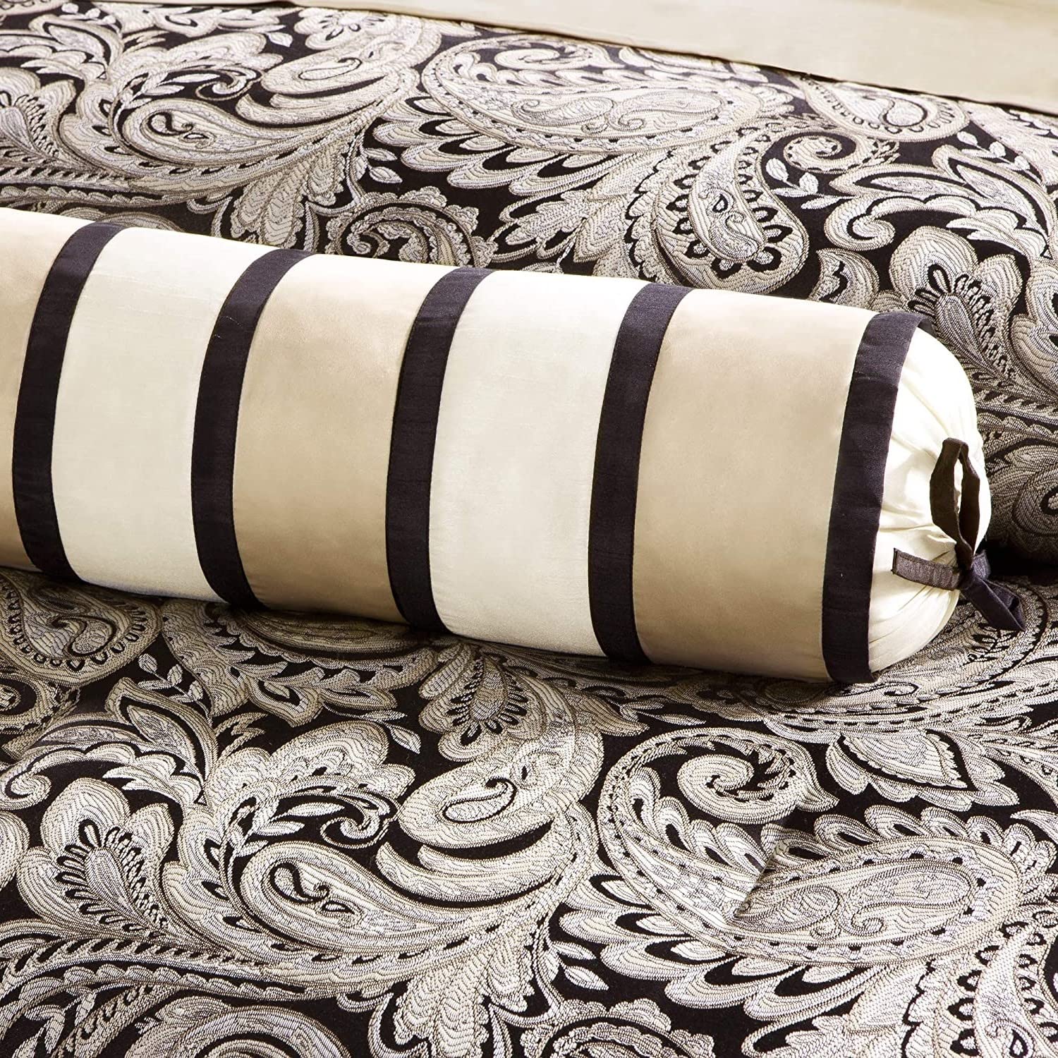 Fast Furnishings Queen 12-Pc Black Gold Paisley Comforter