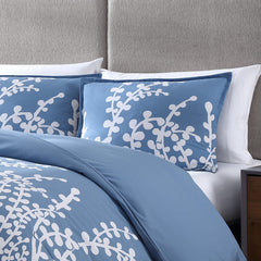 Full/Queen Cotton Comforter Set Blue Floral Branch