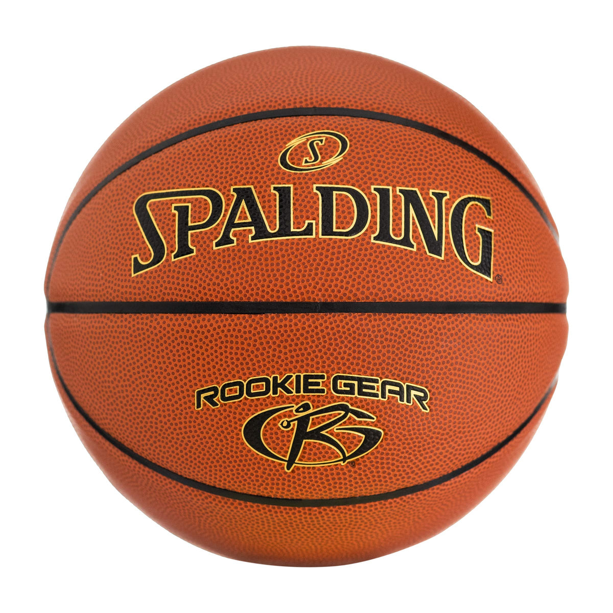 A basketball with the Spalding logo, highlighting its brand identity and texture.