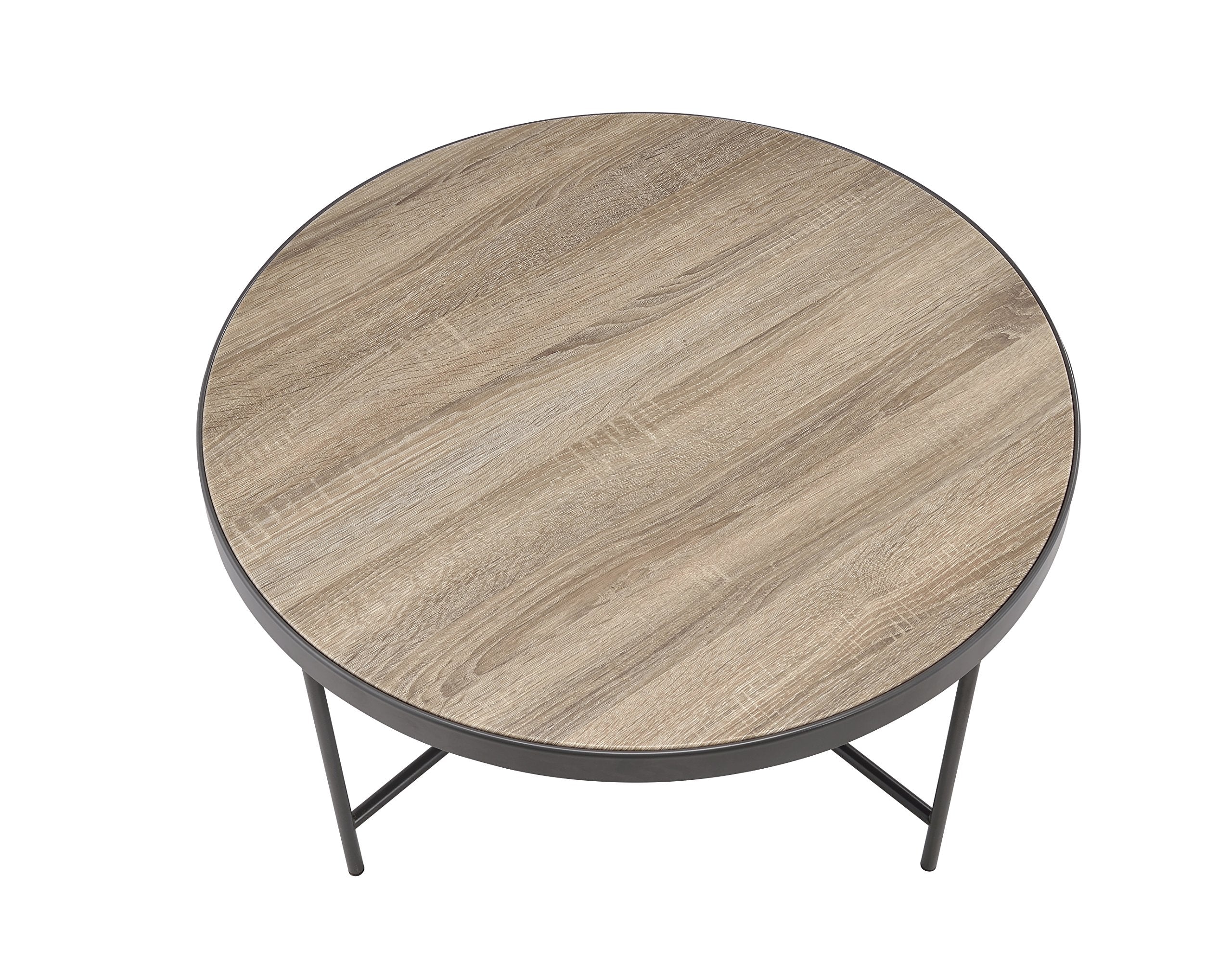 Bage Round Wood Top Coffee Table in Weathered Gray Oak
