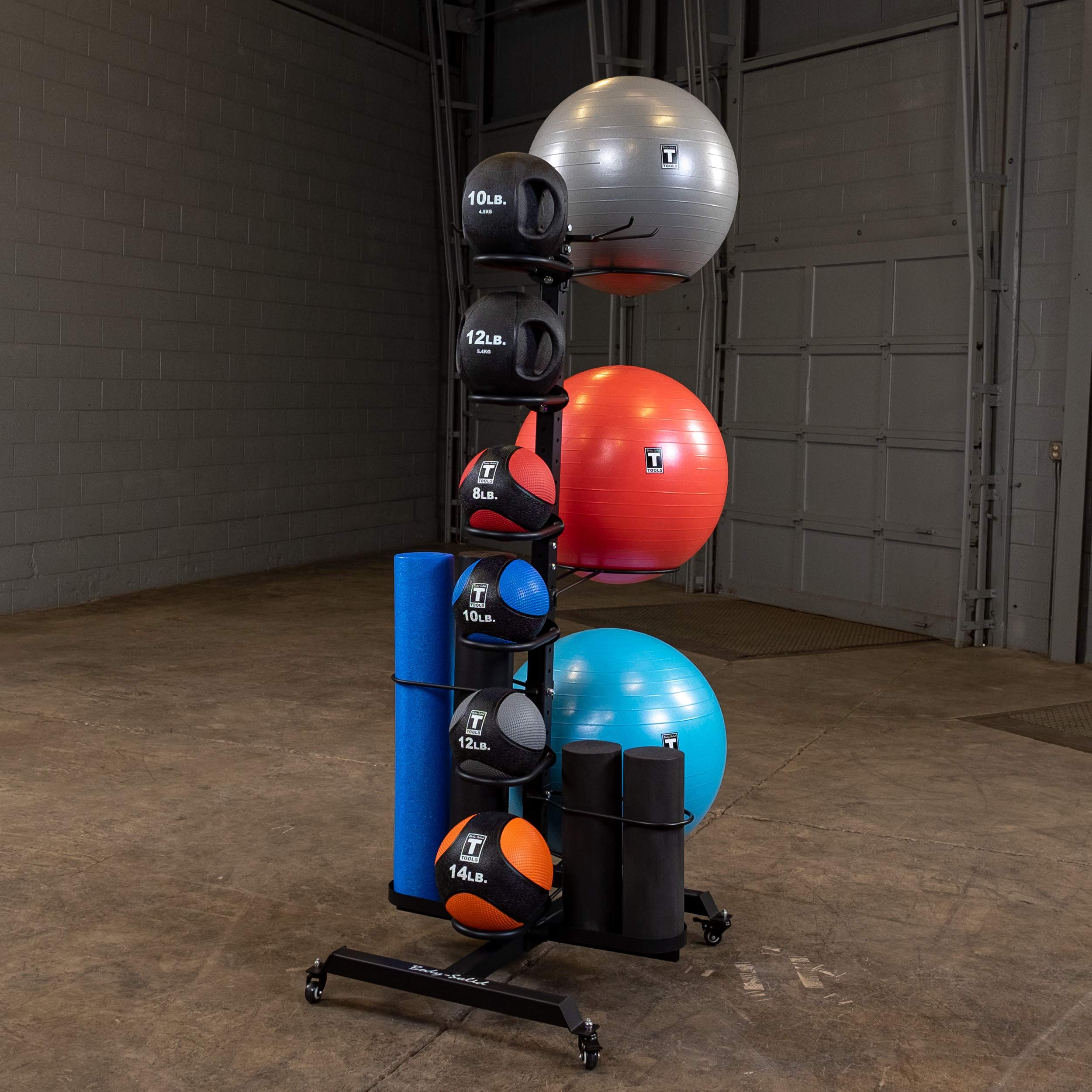(GAR100) Compact Accessory Vertical Stand Rack for Organizing Medicine Balls, Weights Ball, Resistance Bands and Tubes, Jump Ropes, Foam Rollers, Yoga Mats, and more