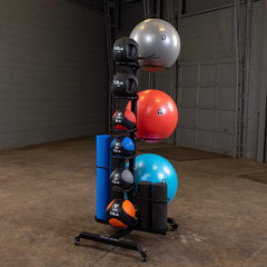 (GAR100) Compact Accessory Vertical Stand Rack for Organizing Medicine Balls, Weights Ball, Resistance Bands and Tubes, Jump Ropes, Foam Rollers, Yoga Mats, and more