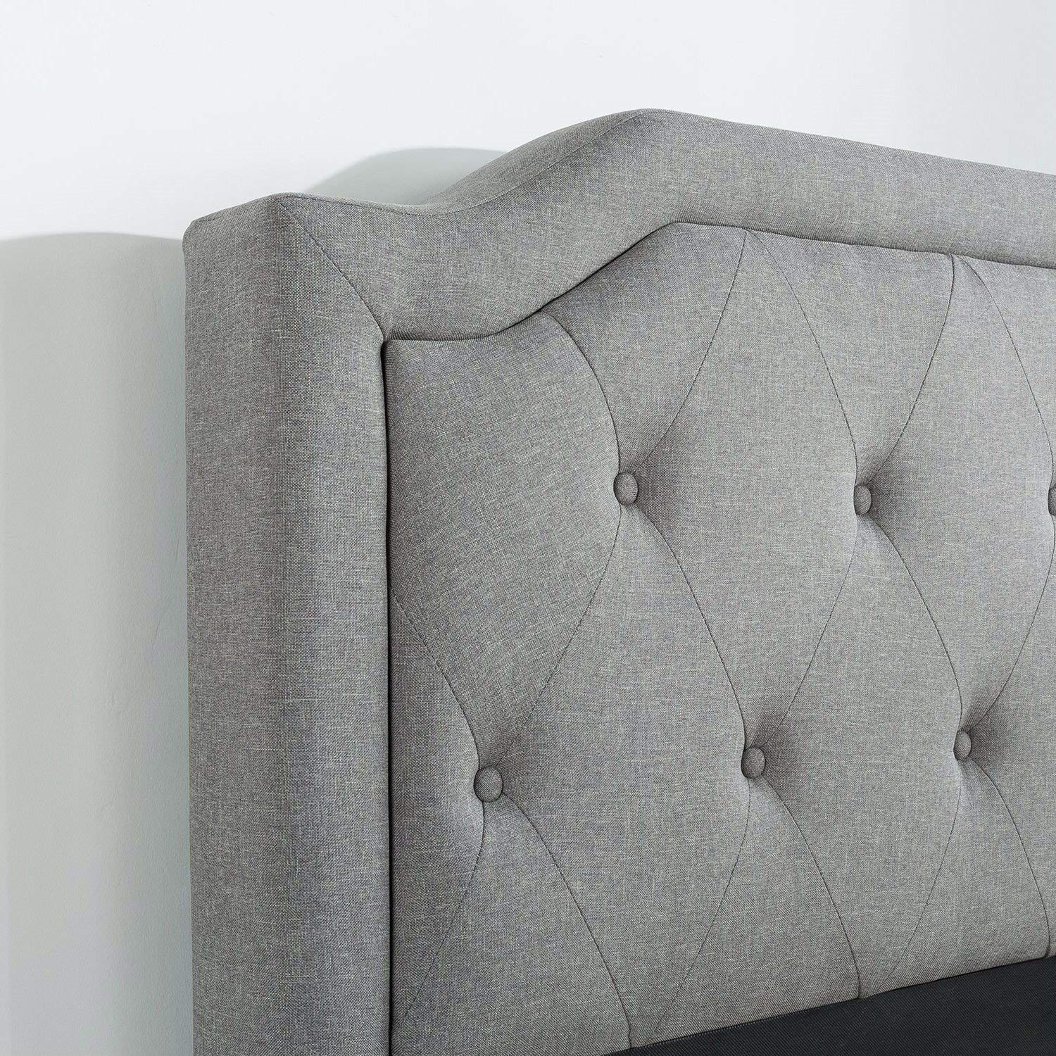 King Grey Upholstered Platform Bed w/ Tufted Headboard