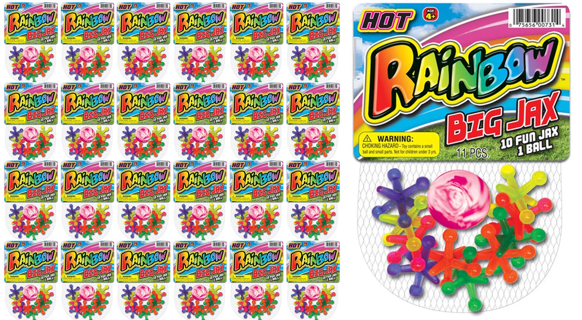 JA-RU Jumbo Jax Toy Set w/Rubber Ball (24 Jax Set) Rainbow Neon Color Jacks Game for Kids & Adults. Classic Retro Toys. Bulk Birthday Party Favors Vintage Stocking Stuffers Pinata Filler. 731-24p