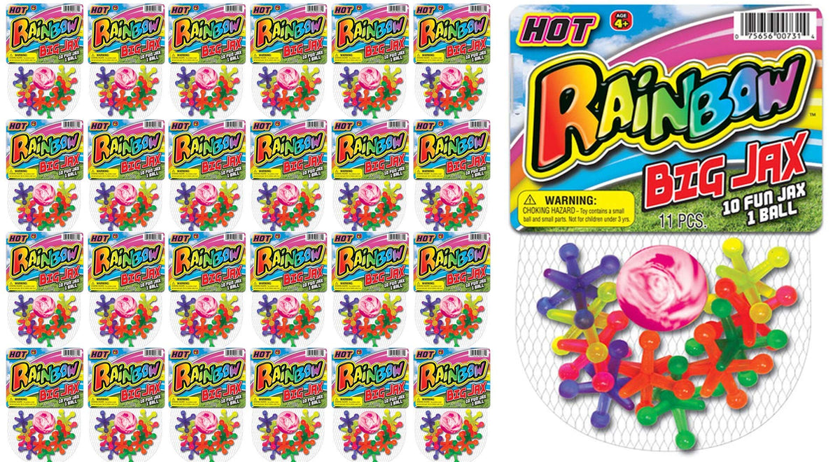 JA-RU Jumbo Jax Toy Set w/Rubber Ball (24 Jax Set) Rainbow Neon Color Jacks Game for Kids & Adults. Classic Retro Toys. Bulk Birthday Party Favors Vintage Stocking Stuffers Pinata Filler. 731-24p