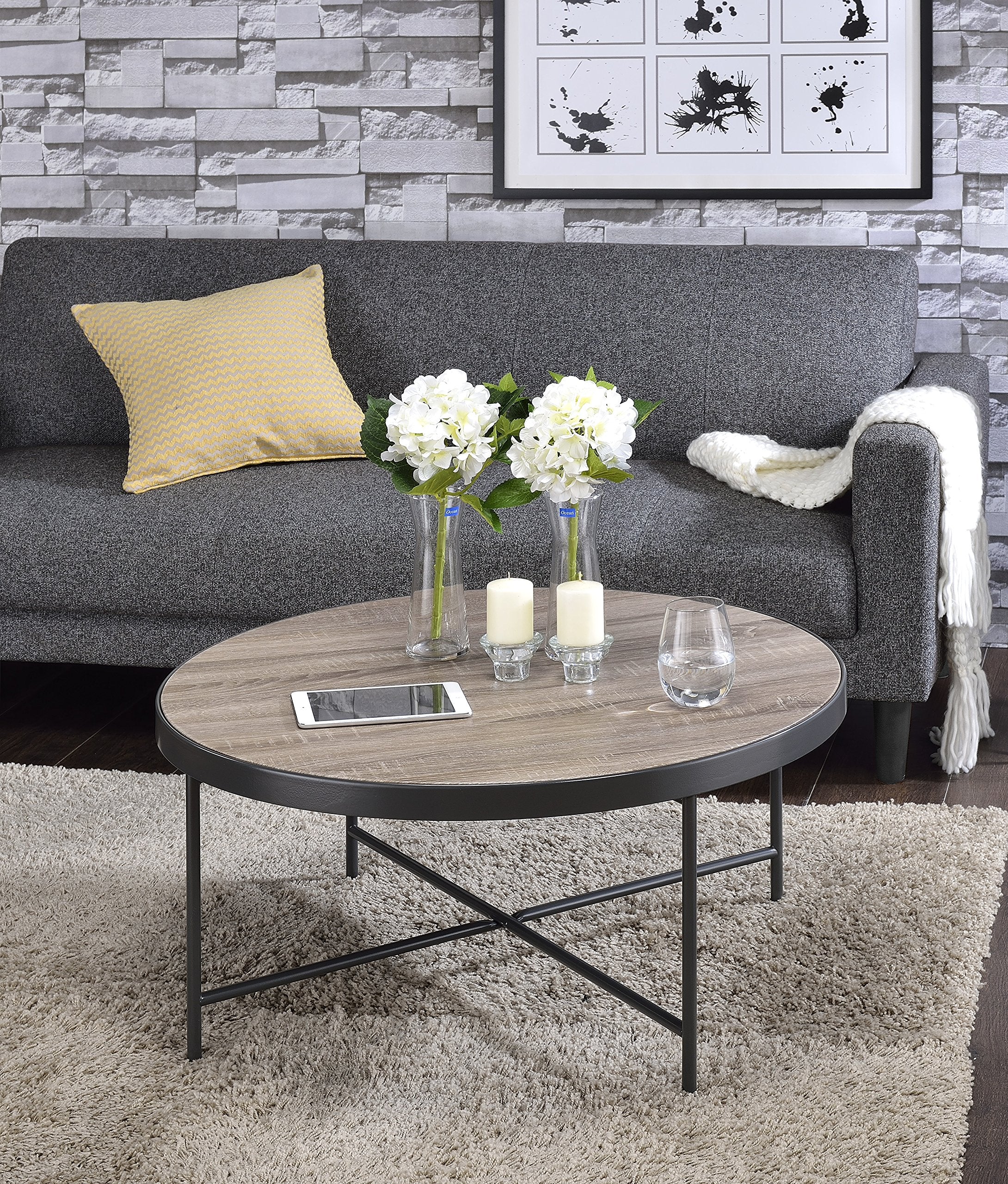 Bage Round Wood Top Coffee Table in Weathered Gray Oak