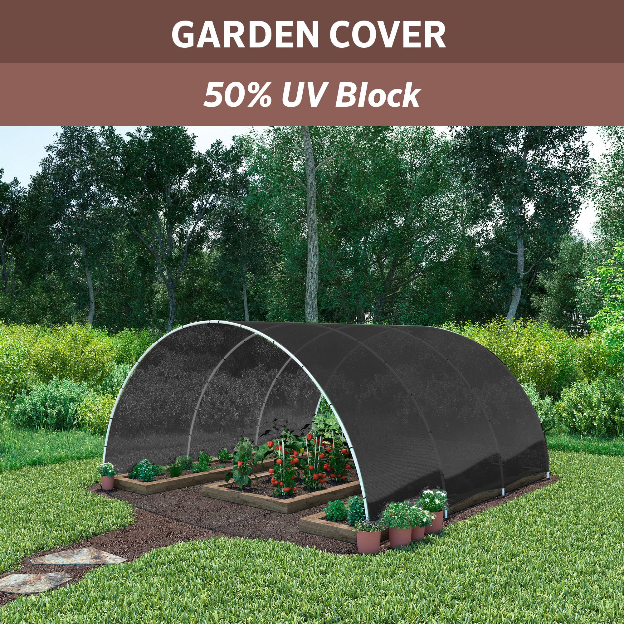 50% UV Block Garden Shade Cloth for Plants - Tear-Resistant Breathable Shade Fabric for Greenhouses, Seedlings & Early Growth, 6ftx100ft Roll, Black