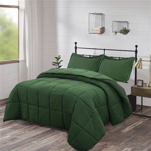 Fast Furnishings Queen Green 3-Piece Microfiber Reversible Comforter Set
