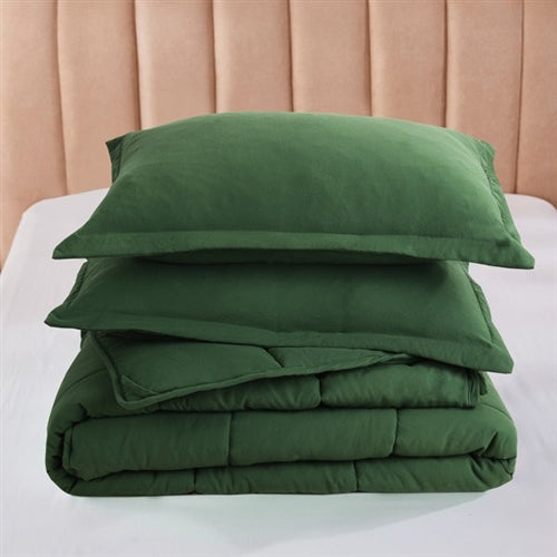 Fast Furnishings Queen Green 3-Piece Microfiber Reversible Comforter Set